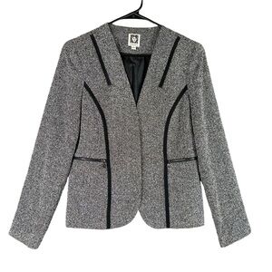 Anne Klein Petites 8P Gray Tweed Zip Blazer Jacket Office Career Classic Capsule